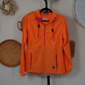 Stio Long Sleeve Half Zip Jacket with Hoodie Orange Womens‎ Size Small